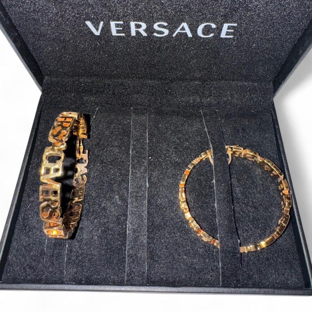 Versace Gold Logo Link And Chain Bracelet Set